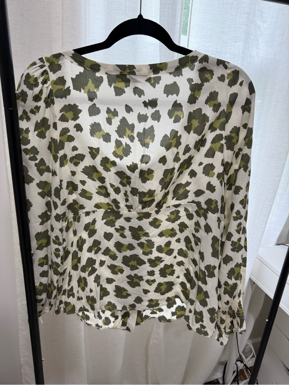 LOFT Olive and Cream Leopard Scoop Neck Blouse - Picture 3 of 4